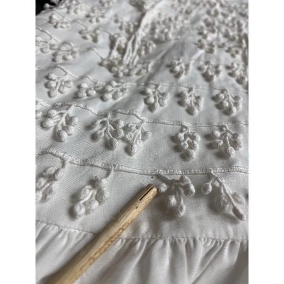 Farm Rio White 3D Flower Embroidered Tassel Mini Dress S Boho Resort Artisanal - Picture 15 of 16